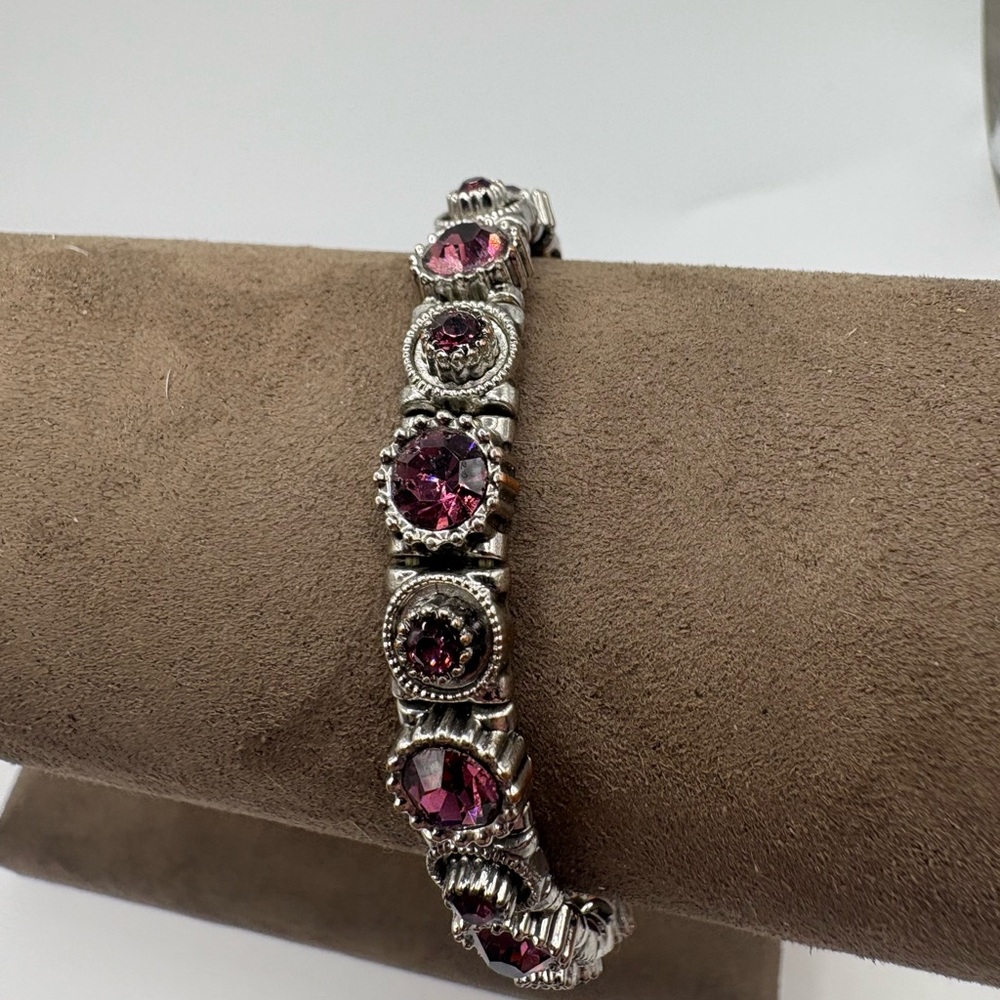 Vintage Purple Rhinestone Tennis Bracelet – Silver Tone